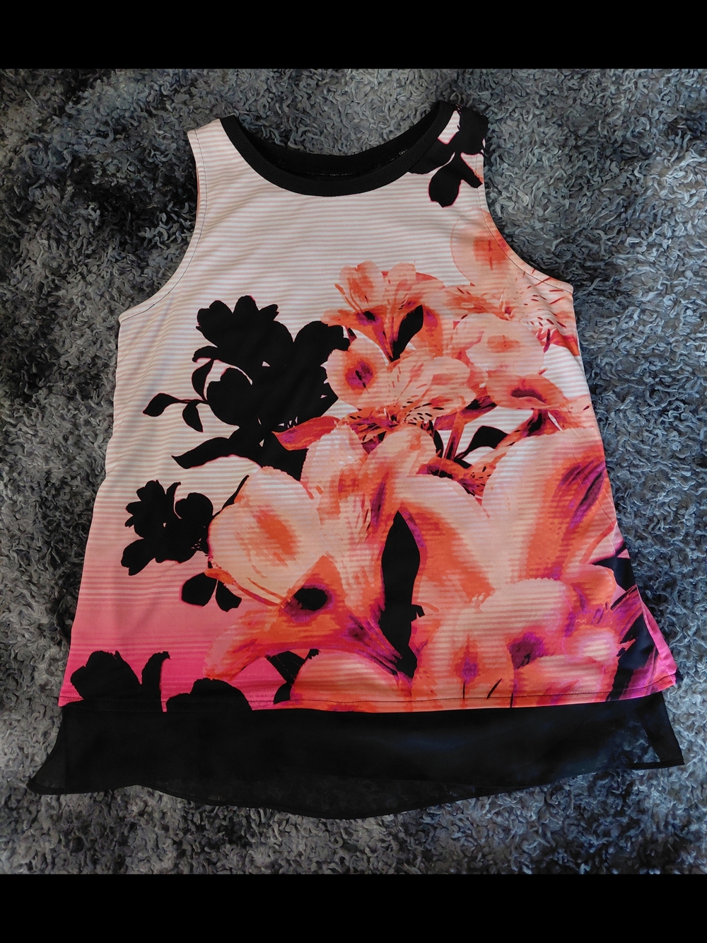Worthington Striped Floral Sleeveless Tank Top | Size S